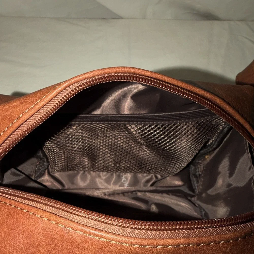LOVEVOOK Brown Makeup Bag Zipper Closure Pouch with Wrist Strap